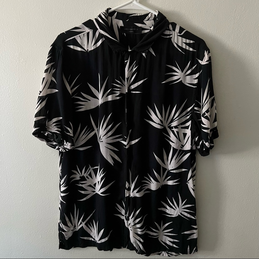 All Saints // Black Shirt w/ White Patter // Medium // 100% Viscose